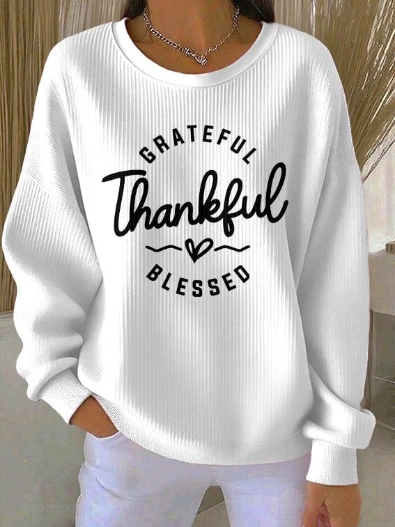 Women's Casual Vintage Grateful Thankful Blessed Textured Sweatshirt