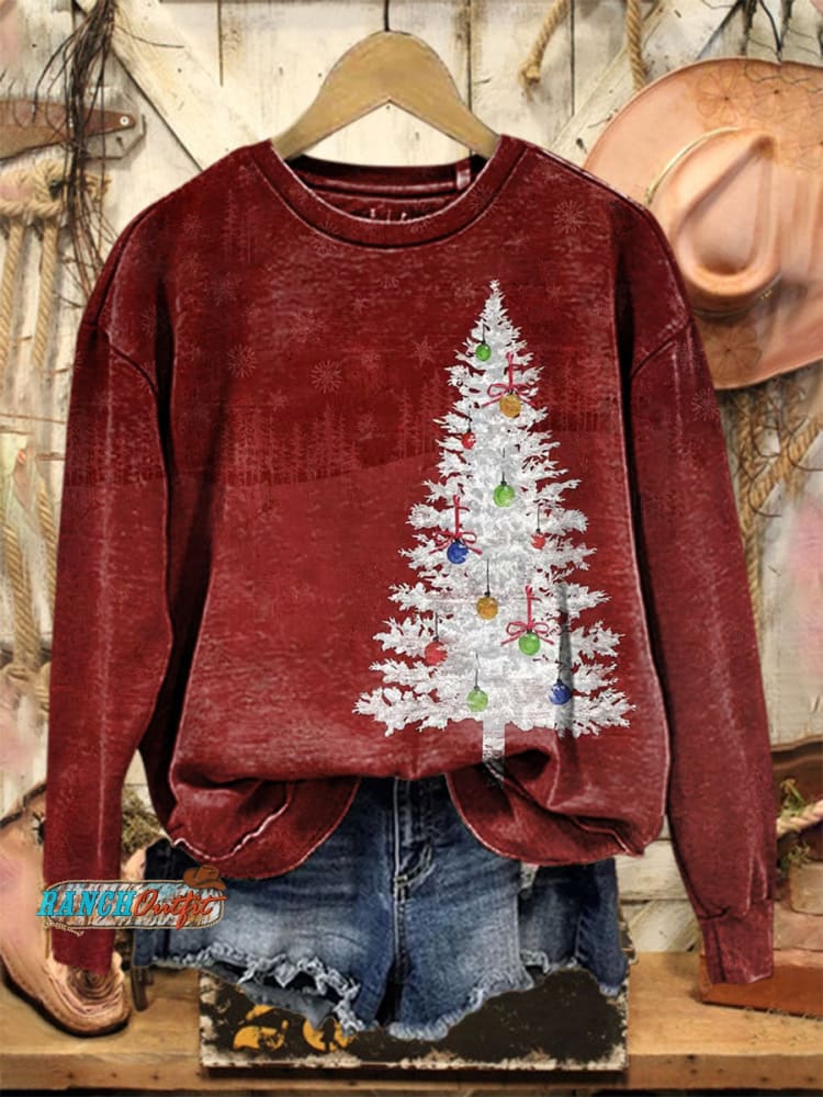 Vintage Christmas Art Print Casual Cotton Sweatshirt