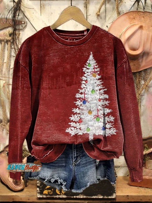 Vintage Christmas Art Print Casual Cotton Sweatshirt