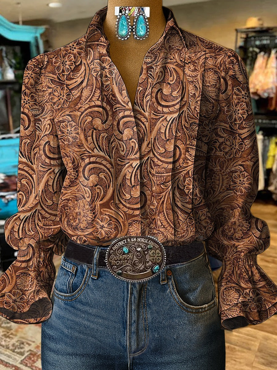 Women's Vintage Art Print Casual Cotton Shirt