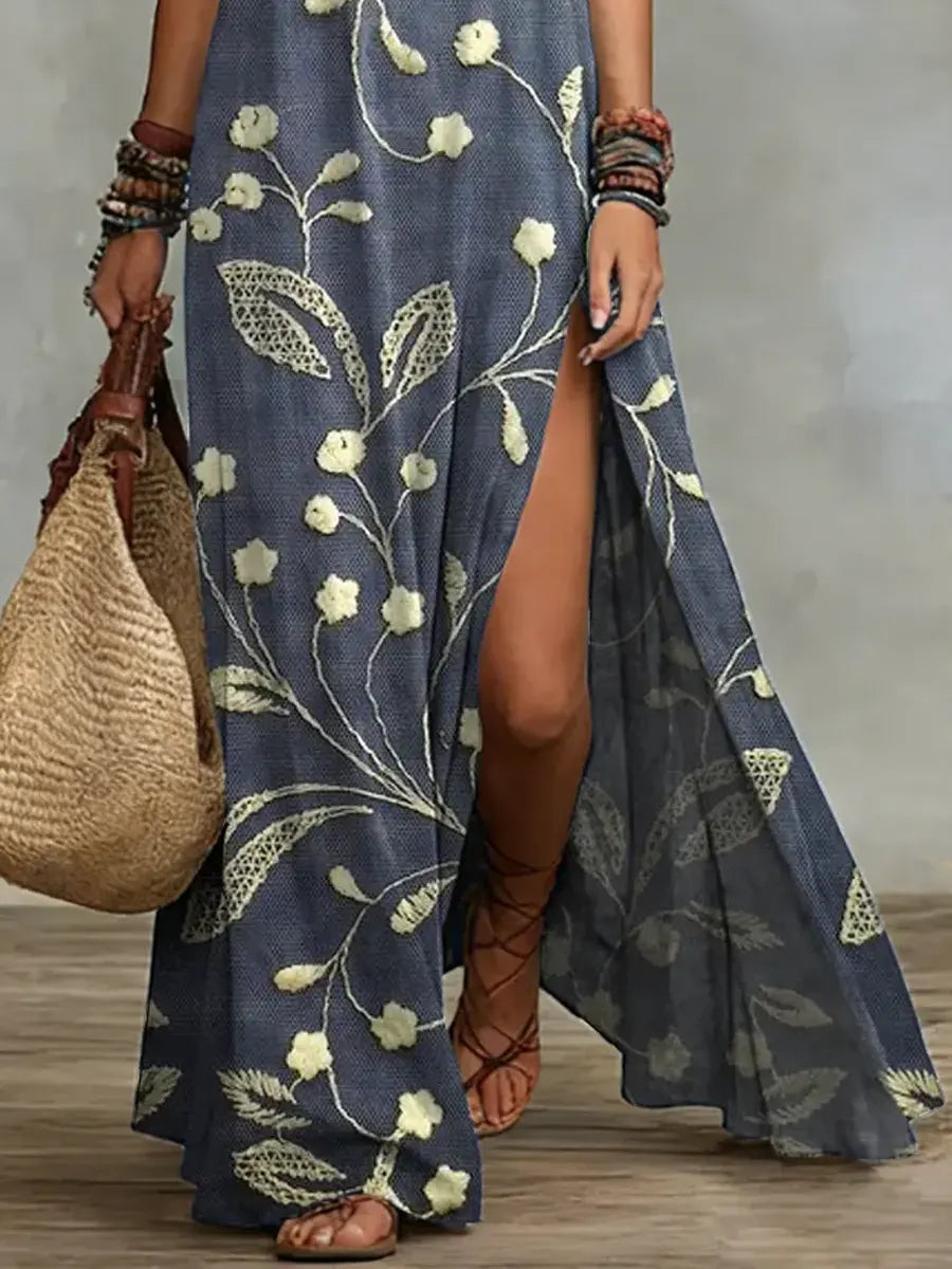 Women's Retro Floral Pattern Art Print Casual Stylish Cotton Dress