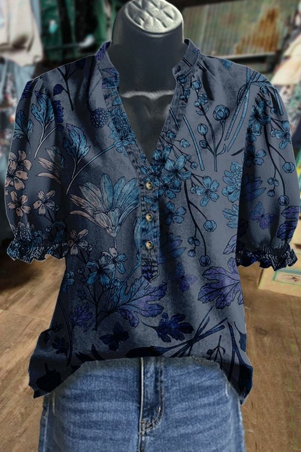 Women's Retro Floral Print Crew Neck Casual Sweatshirt