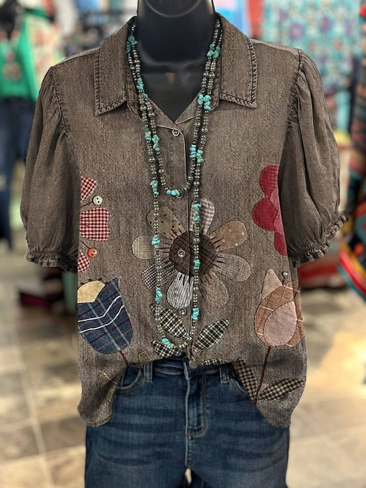 Vintage Floral Print Casual Cotton Sweatshirt