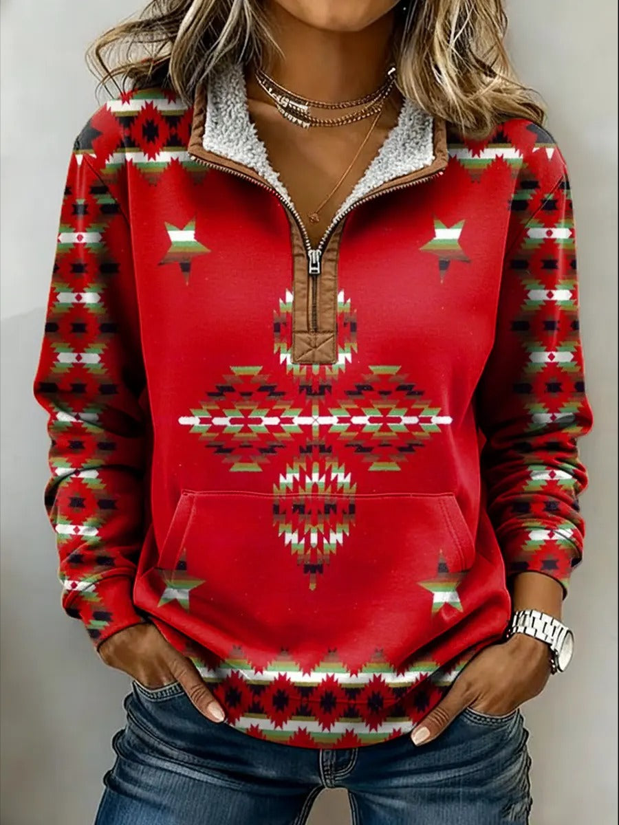 Women's Vintage Aztec Print Cotton Pocket Dress