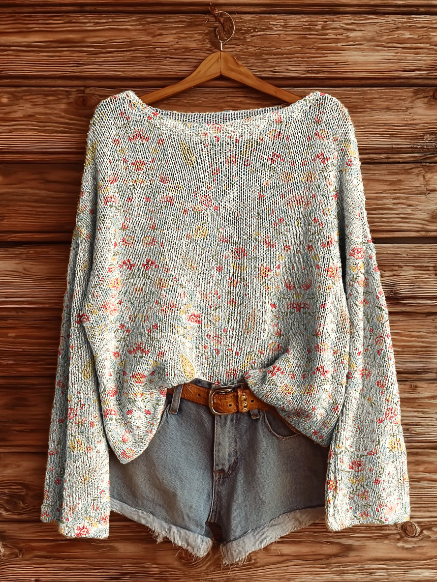 Women's Retro Paisley Floral Art Print Casual Pullover Sweater