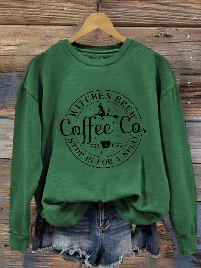Women's Halloween Funny Coffee Co Witches Brew Prnted Sweatshirt