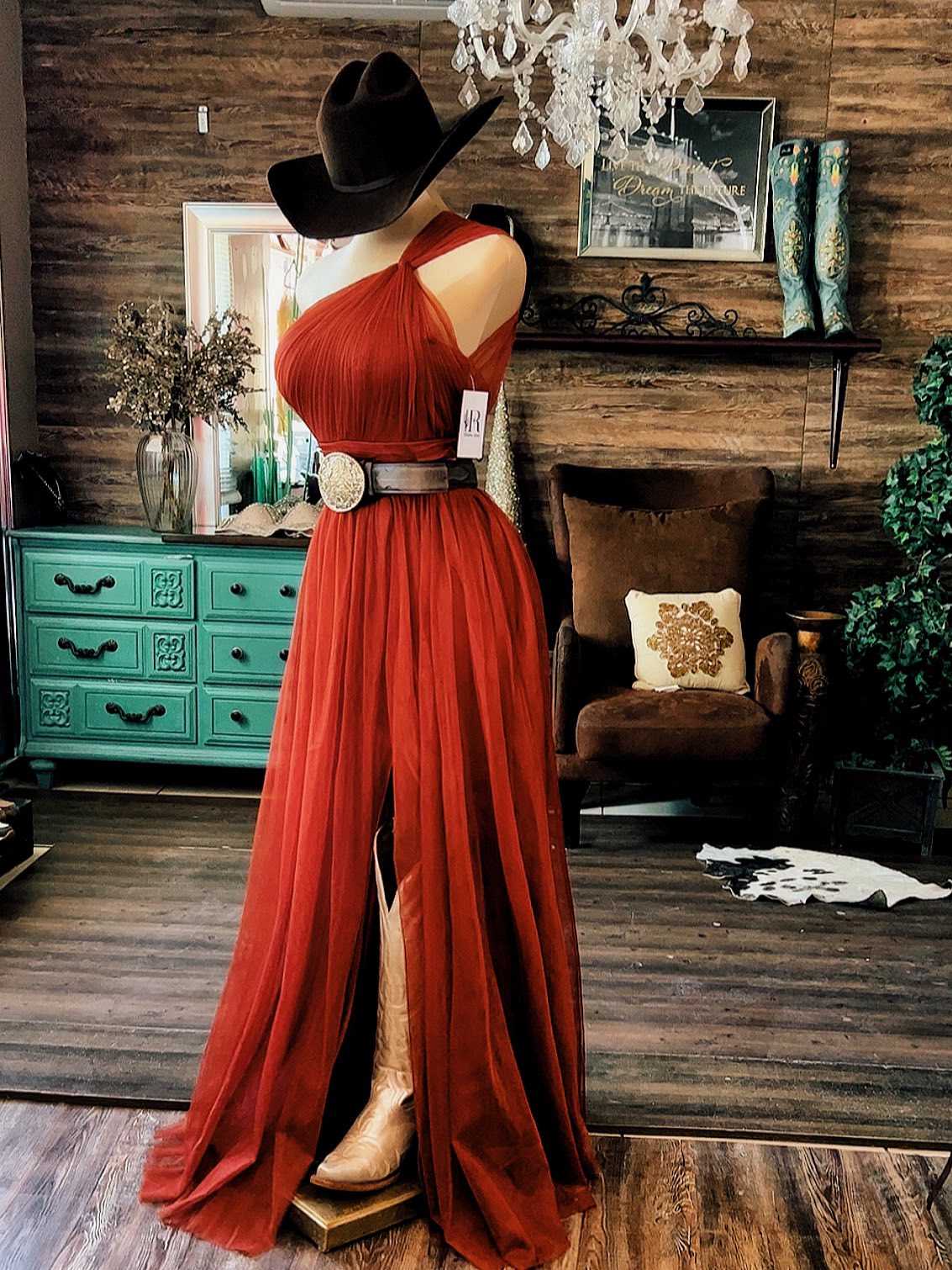 Western One-Shoulder Chiffon Maxi Dress