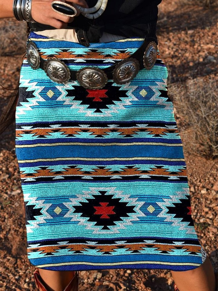 Women's Vintage Ethnic Aztec Print Knitted Skirt