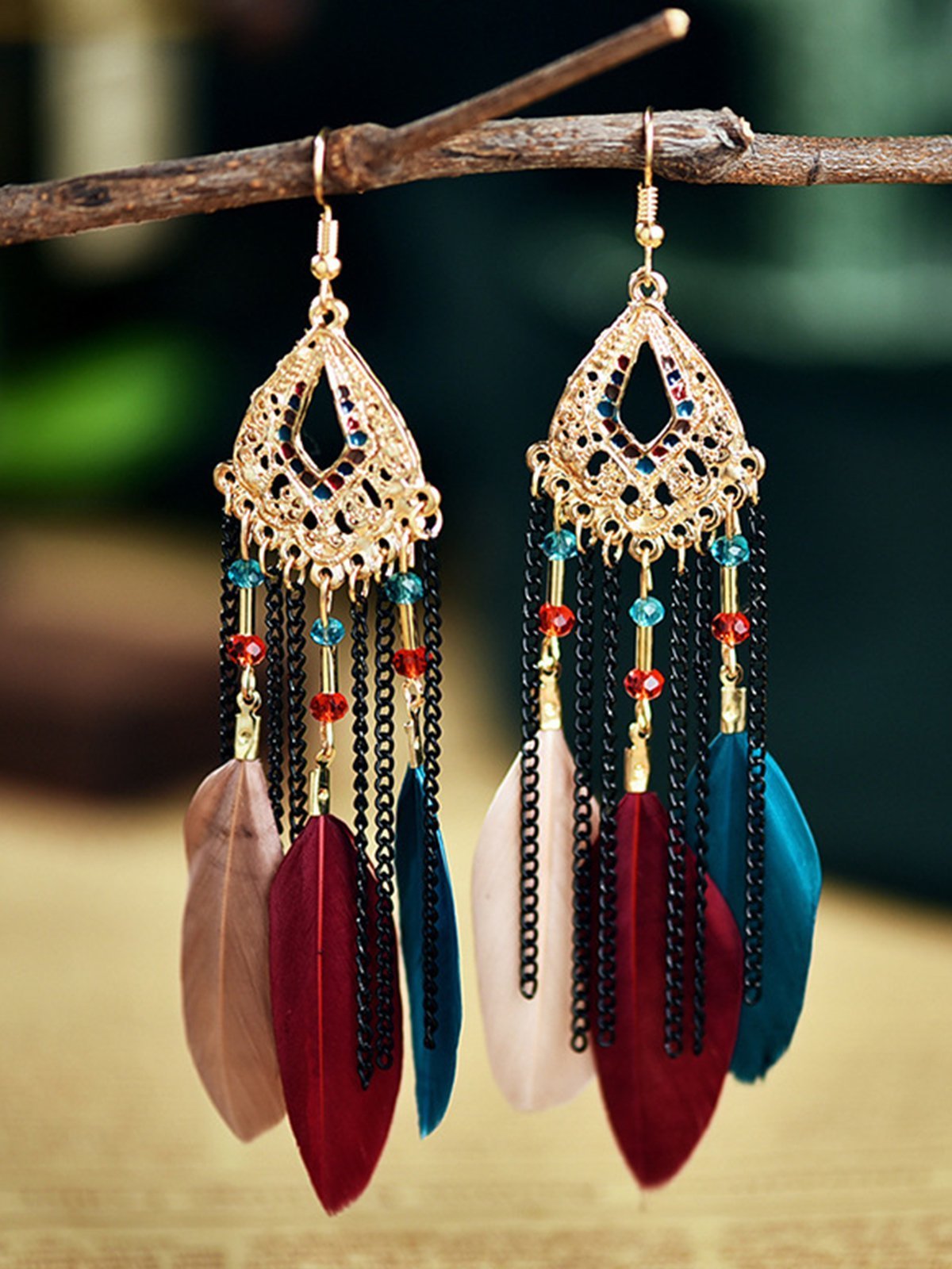 Bohemian Chain Earrings decorated with Feather Earrings