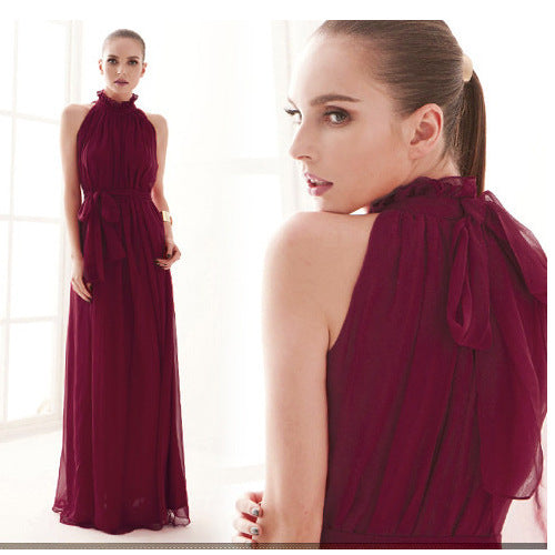 Halter Neck Ruffle Chiffon Maxi Dress | 9 Colors Available Tie Waist Evening Gown