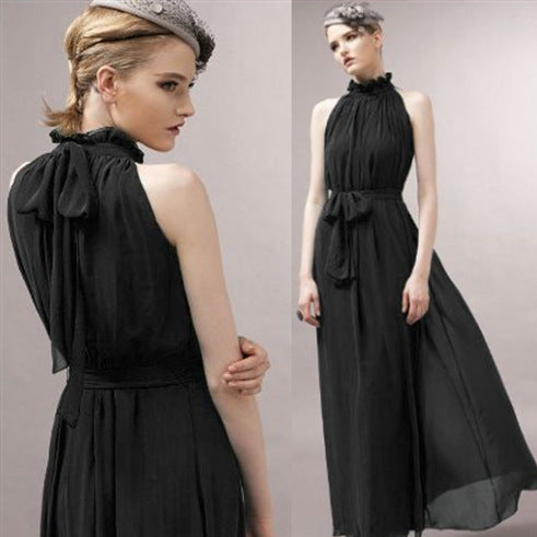 Halter Neck Ruffle Chiffon Maxi Dress | 9 Colors Available Tie Waist Evening Gown