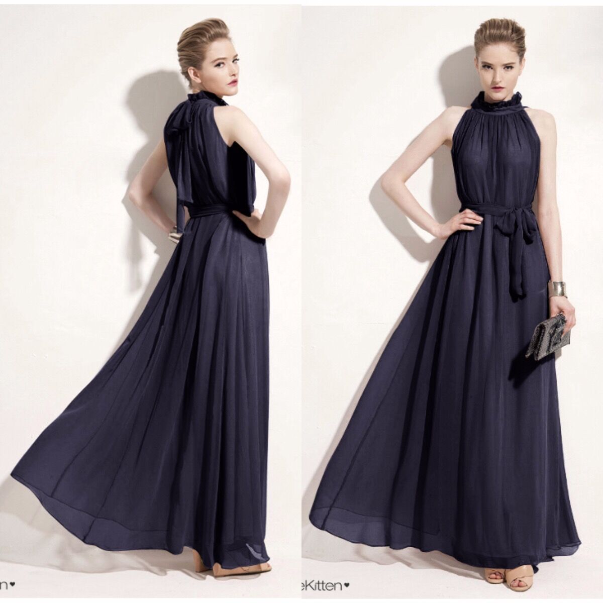 Halter Neck Ruffle Chiffon Maxi Dress | 9 Colors Available Tie Waist Evening Gown