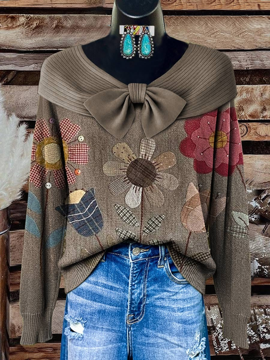 Vintage Floral Print Casual Cotton Sweatshirt