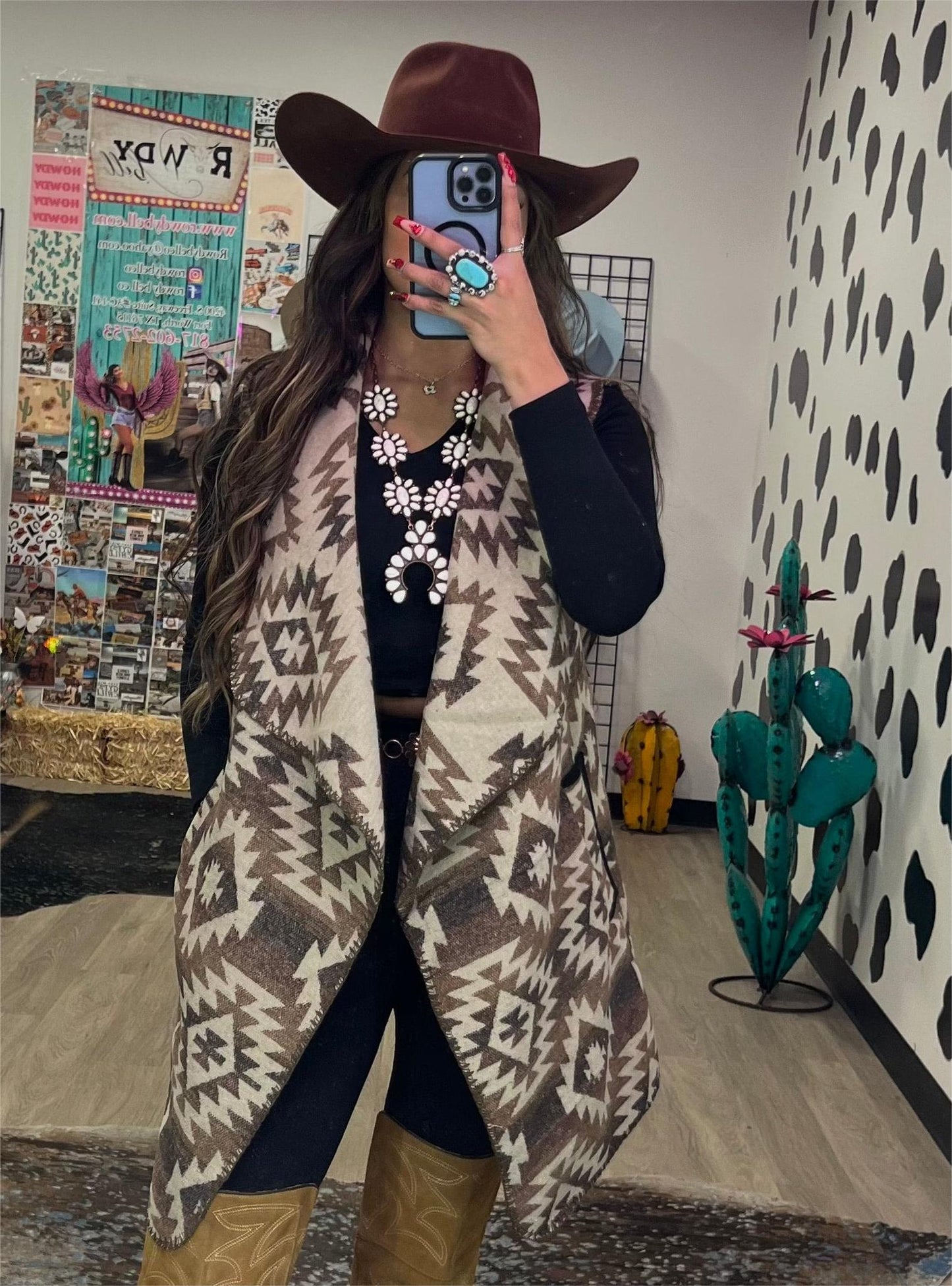 Vintage Lapel Brown Aztec Printed Vest