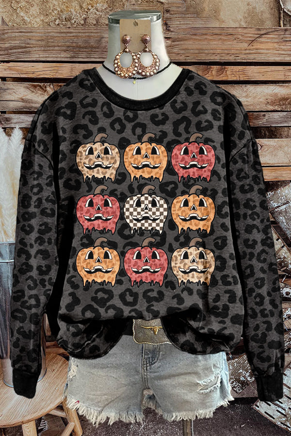 Halloween Leopard Pumpkin Print Sweatshirt