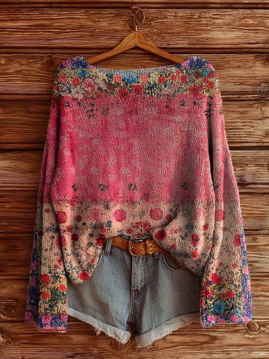 Women's Vintage Floral Pattern Art Print Casual Pullover Sweater