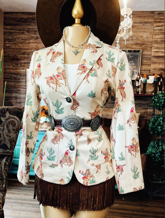 Western Cactus White Blazer jacket