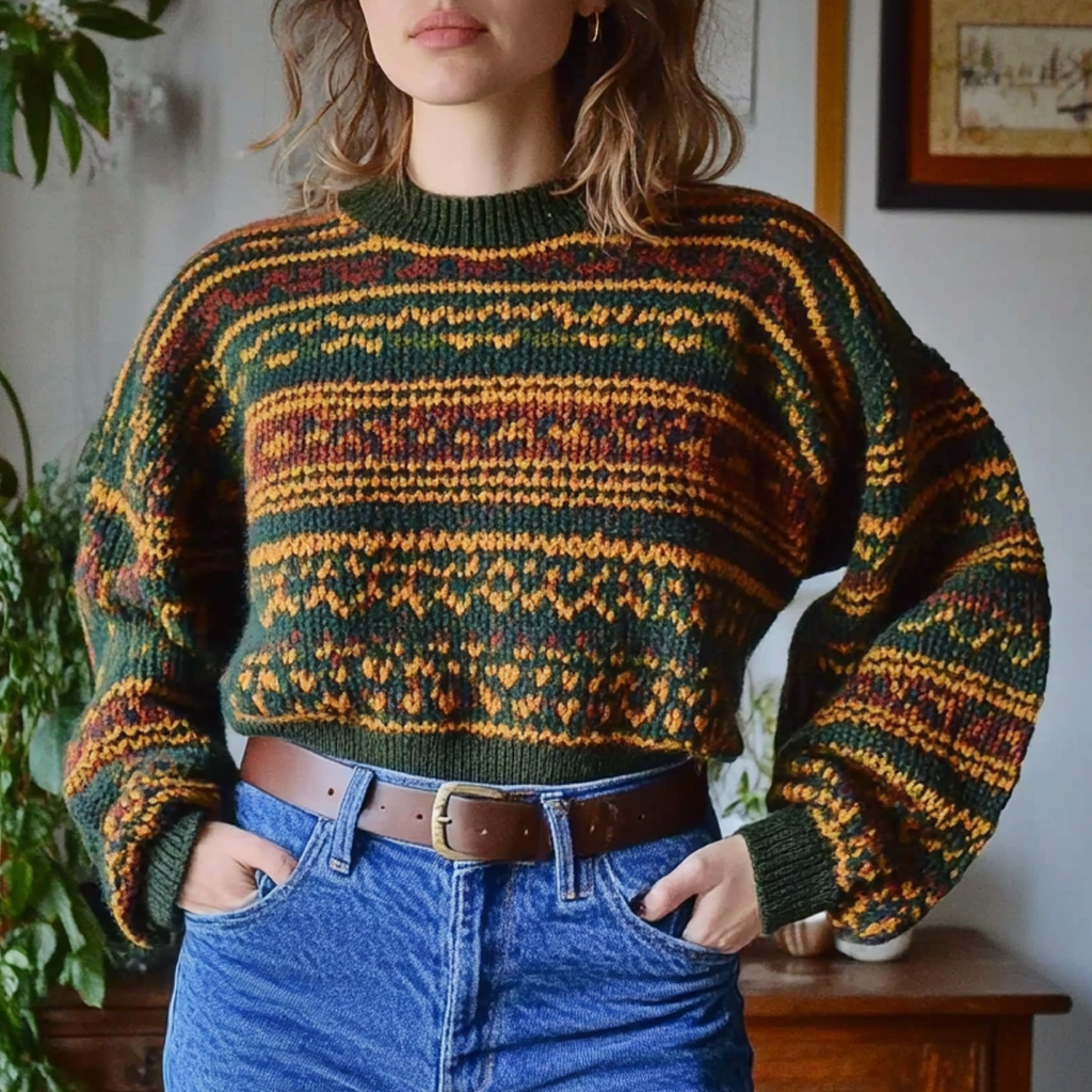 Women's Vintage Ethnic Style Print Round Neck Oversized Sweatshirt