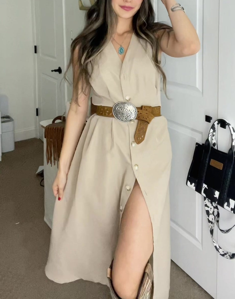 Casual Sleeveless Buttoned  Dress