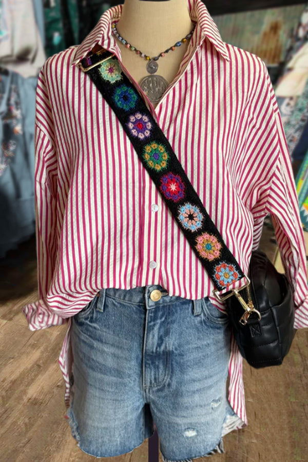 Casual Striped Button Up Long Sleeve Blouse