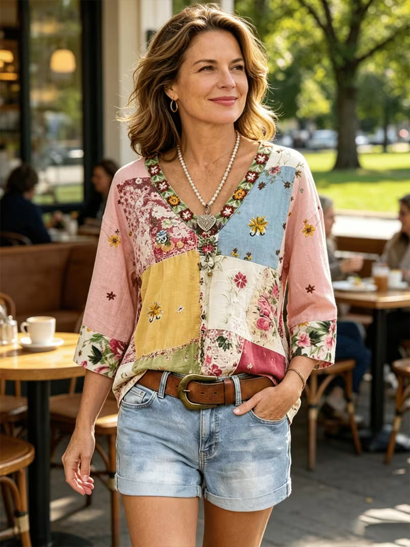 Women's Vintage Floral Print Patchwork Casual Shirt
