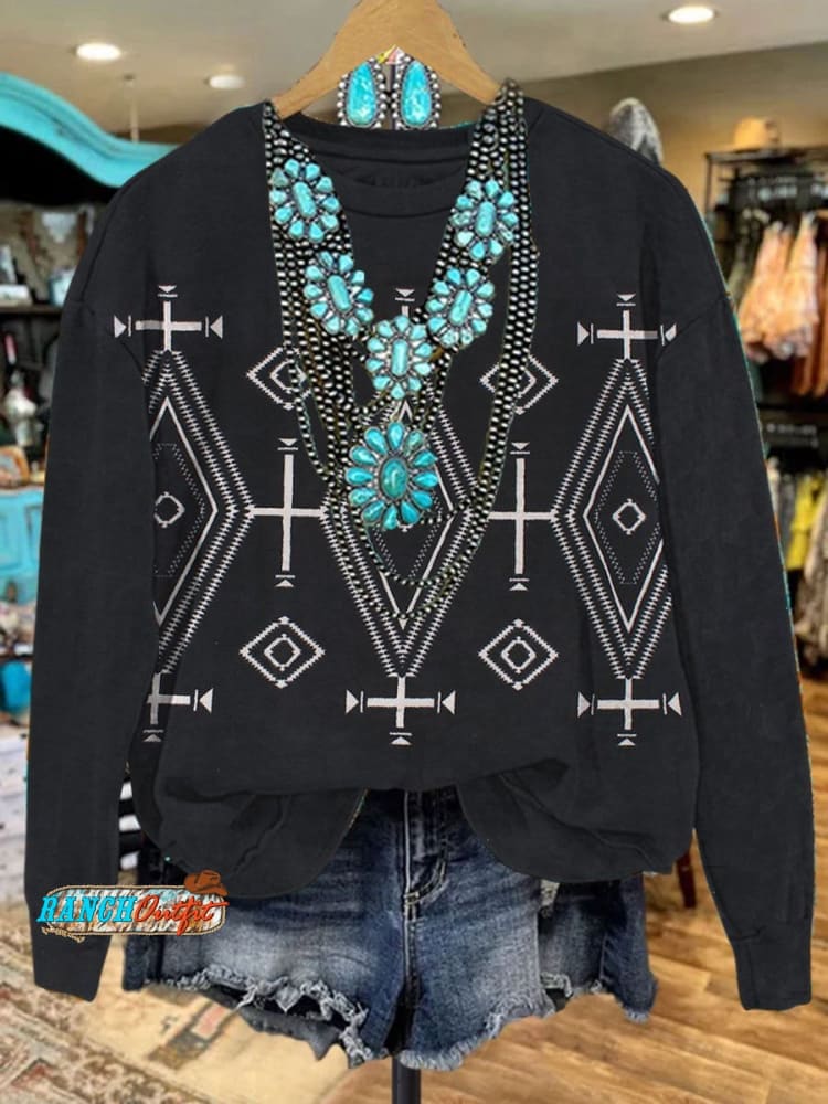 Vintage Print Casual Long Sleeve Zip Sweatshirt