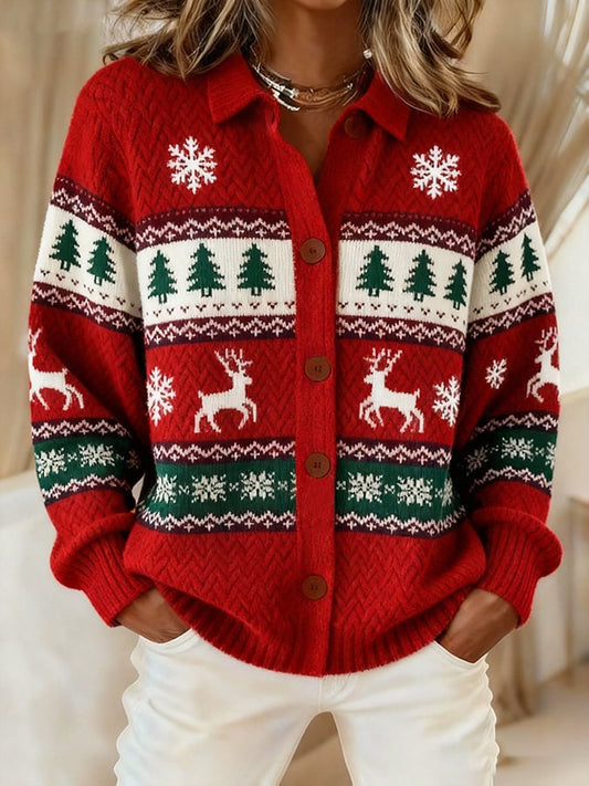 Women's Vintage Christmas Printed Casual Cardigan