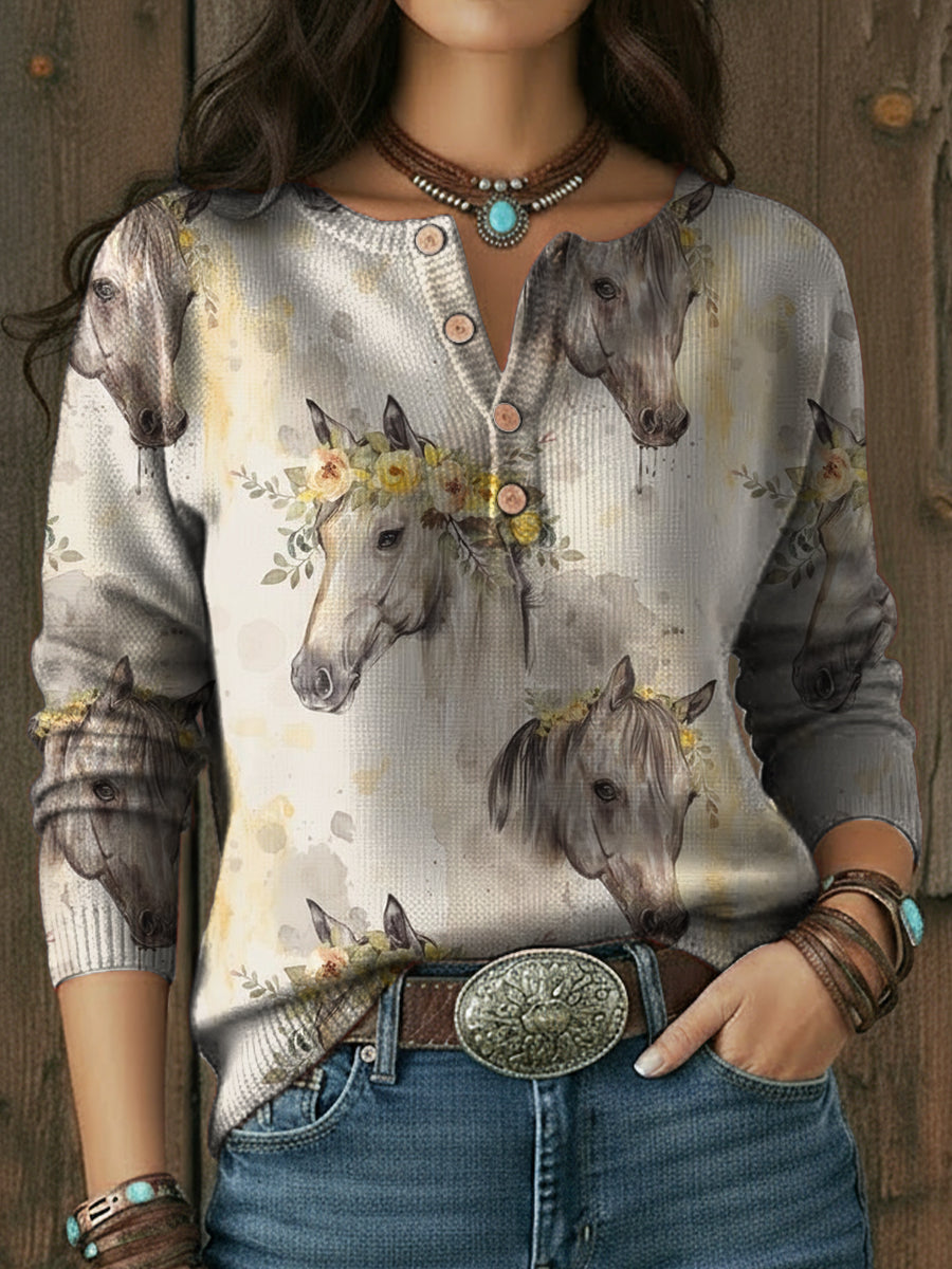 Vintage Horse Print Sweater