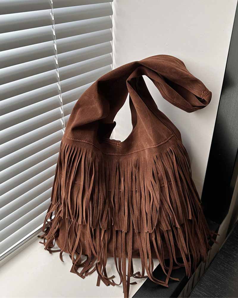 Vintage Suede Tote Bag Large Capacity Underarm Bag