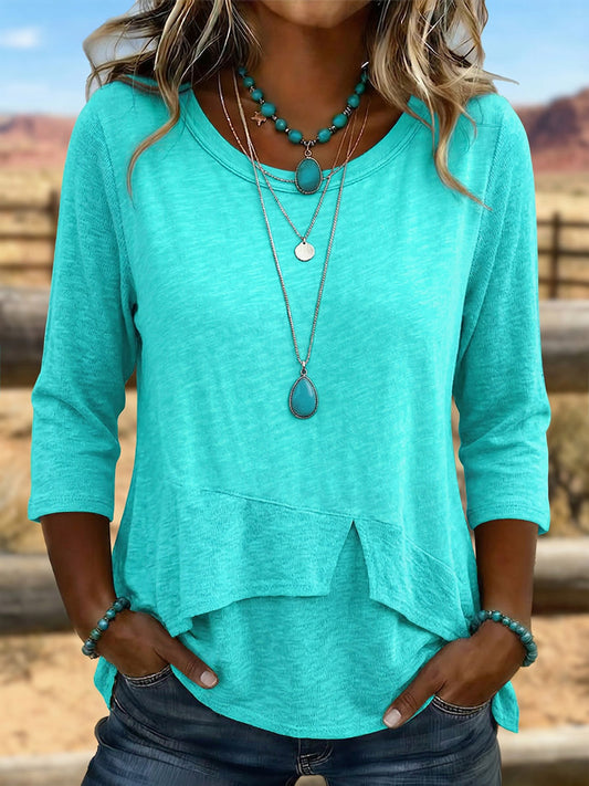 Vintage Art Knit Patchwork Asymmetrical Shirt