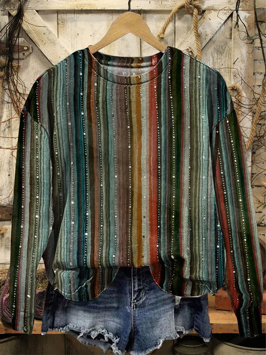 Retro Colorful Stripes Art Print Casual T-shirt