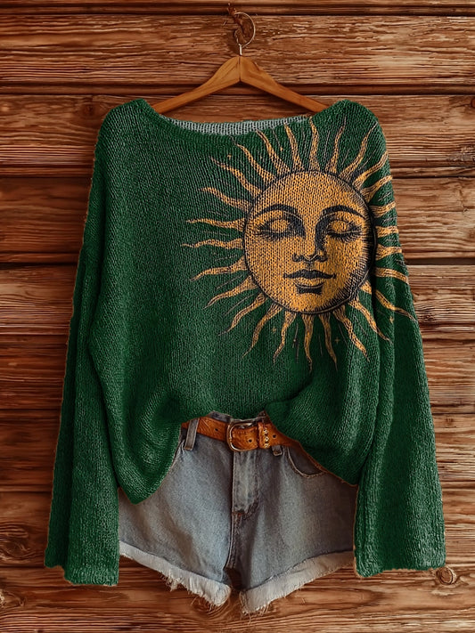 Women's Mysterious Sun Print Casual Pullover Sweater