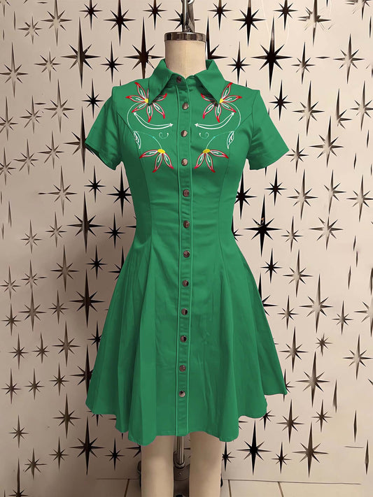 Vintage Flower Printed Shirt Dress