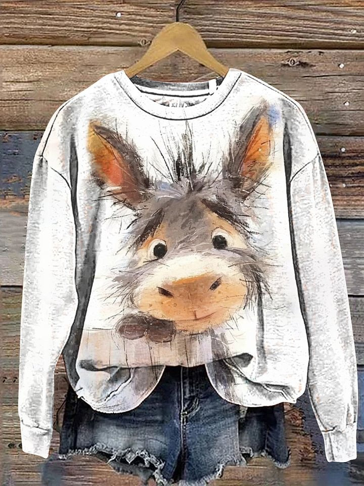 Vintage Cute Donkey Art Prints Casual T-shirt