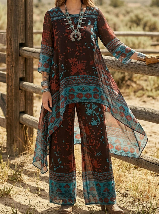 Vintage Floral Print Casual Suit