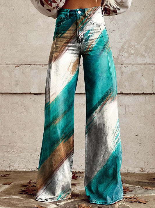 Women's Retro Pattern Print Casual Wide Leg Pants