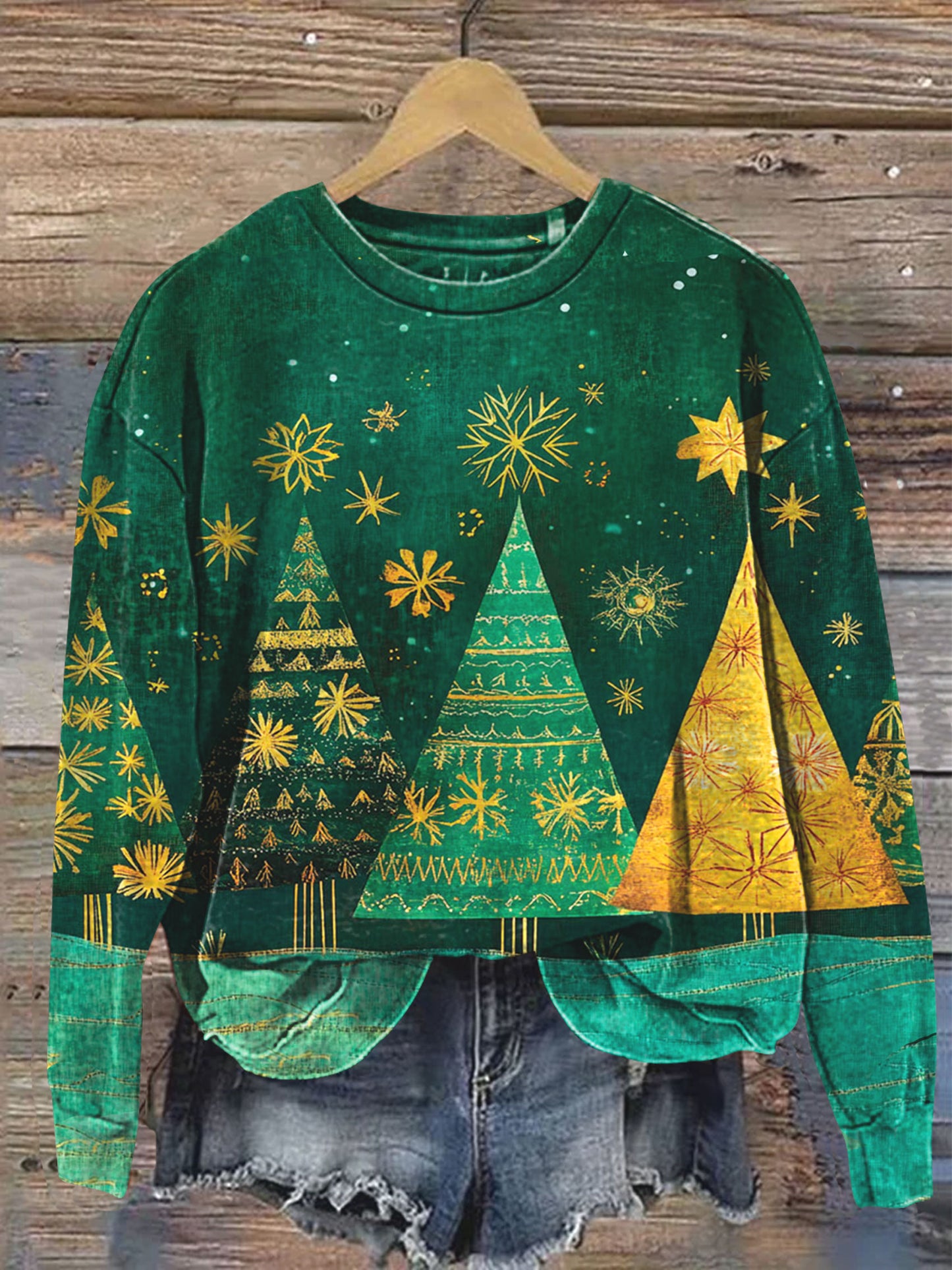 Green Christmas Tree Art Print Casual  Sweatshirt