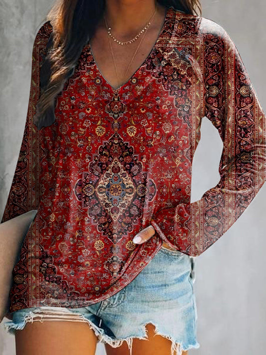 Women's Vintage Ethnic Floral Art Print t