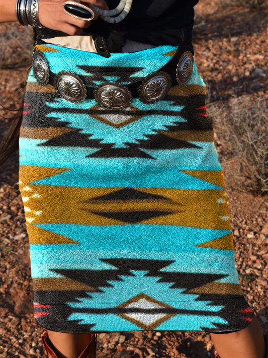 Women's Vintage Ethnic Aztec Print Knitted Skirt