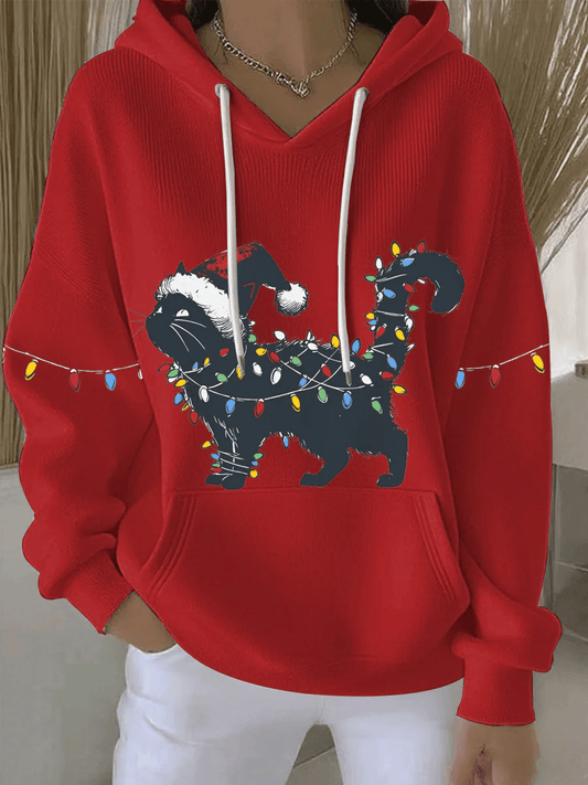 Women's Black Cat Print Casual Sweatshirt