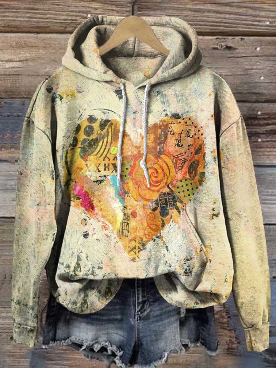 Hippie Heart Shape Love and Peace Casual Hoodie Sweatshirt