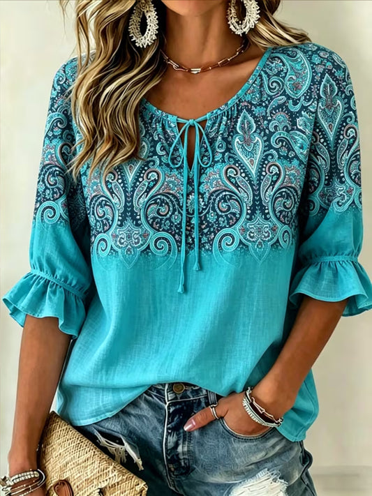 Women's Vintage Flowers Print Patchwork Casual Shirt