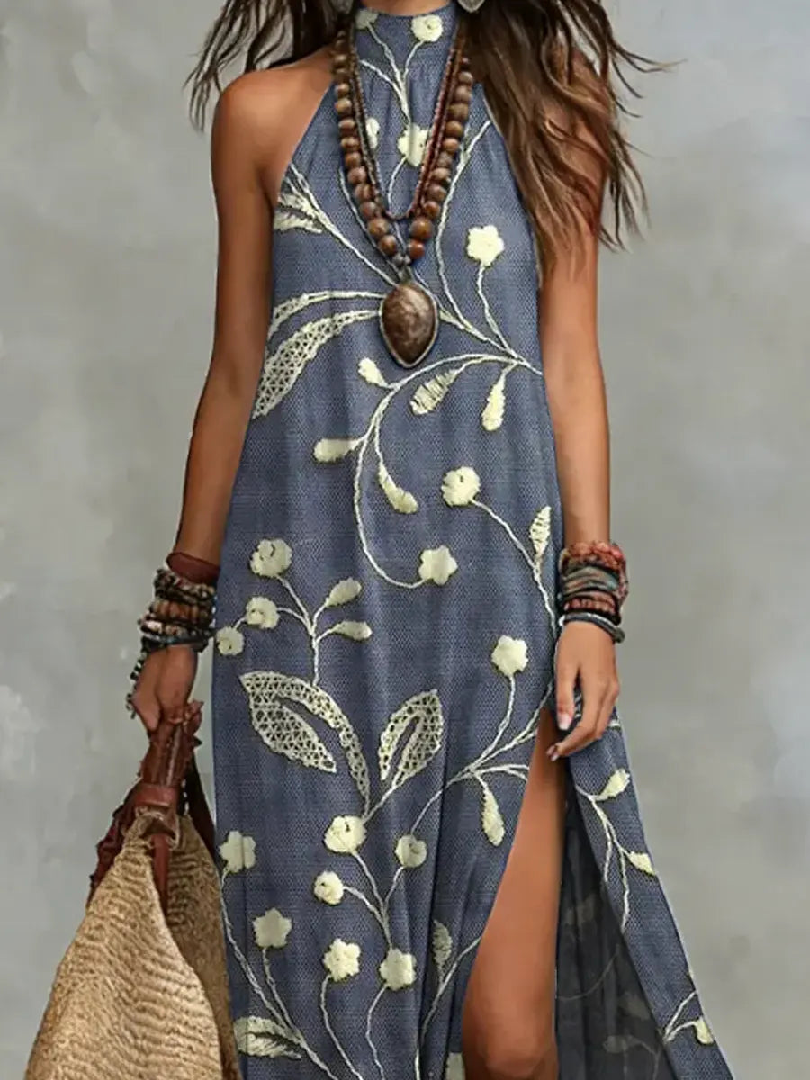 Women's Retro Floral Pattern Art Print Casual Stylish Cotton Dress