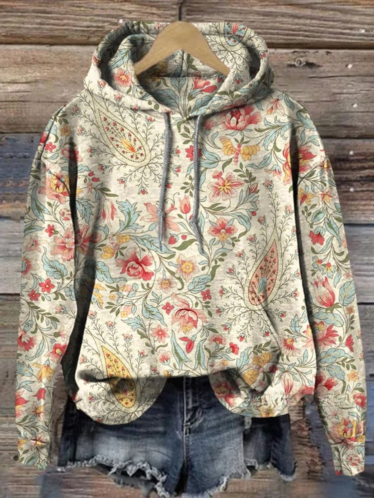 Retro Paisley Floral Print Casual Hoodie Sweatshirt
