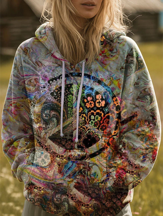 Retro Hippie Pattern Art Print Casual Hoodie