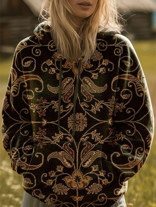 Women's Ethnic Flowers Art Print Casual Hoodie Sweatshirt