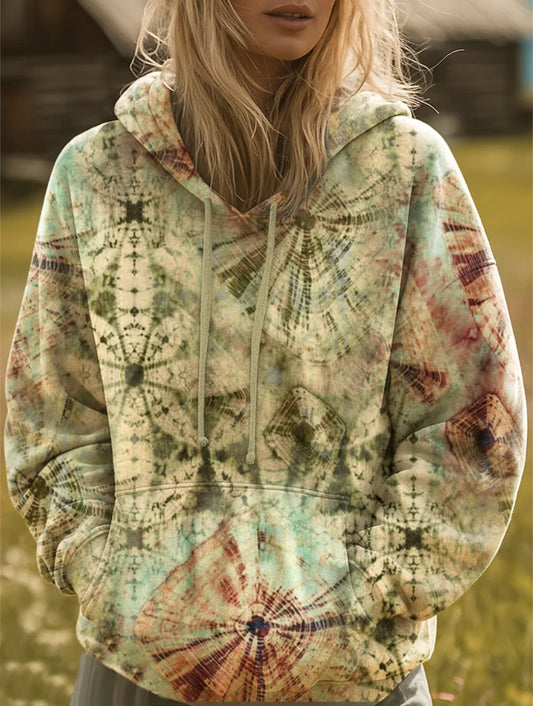 Women's Vintage Tie-Dye Art Print Casual Hoodie Sweatshirt