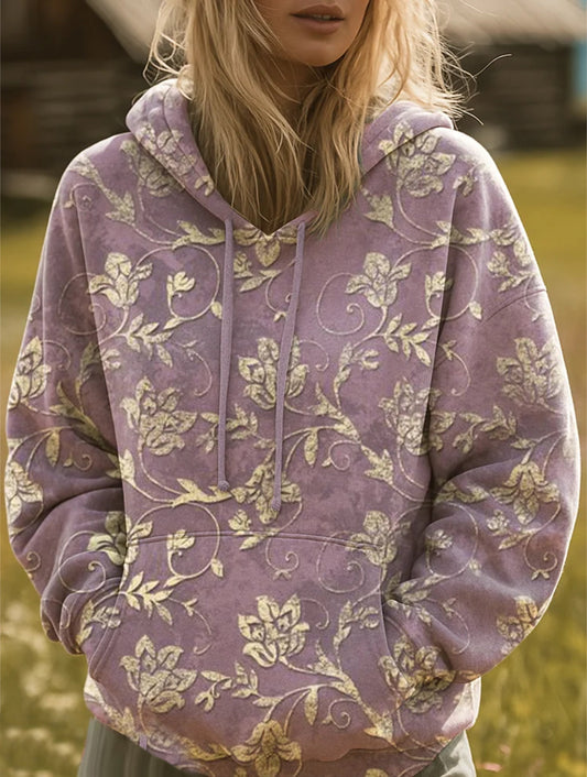 Women's Vintage Flowers Art Print Casual Hoodie Sweatshirt