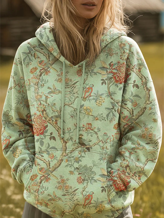 Women's Vintage Flowers Art Print Casual Hoodie Sweatshirt
