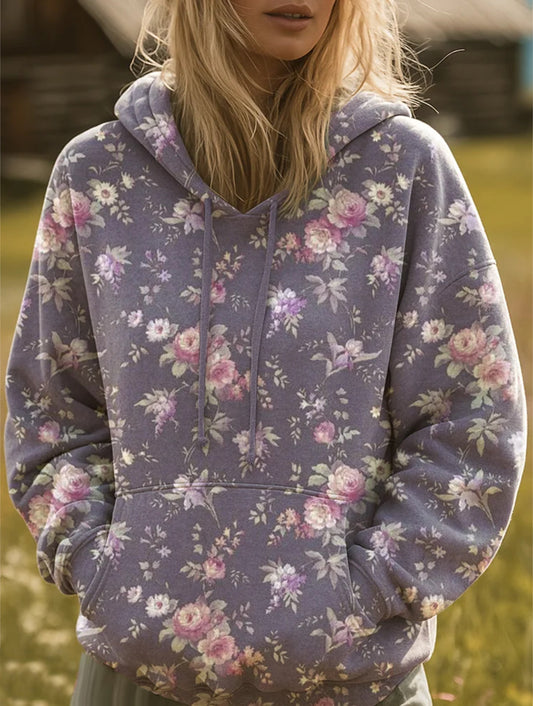 Women's Vintage Flowers Art Print Casual Hoodie Sweatshirt